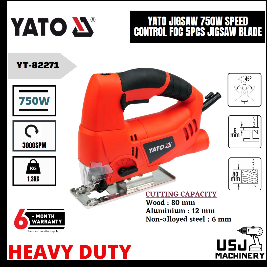 YATO 750W Jigsaw Speed Control C/W 5pcs Jigsaw Blade YT-82271 Months  Warranty, Furniture  Home Living, Home Improvement  Organisation, Home  Improvement Tools  Accessories on Carousell