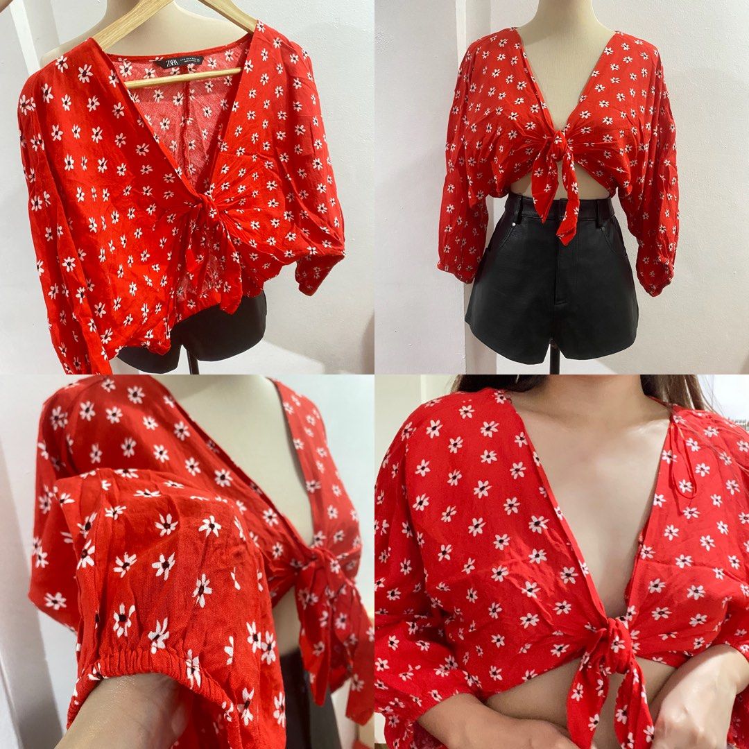 Zara red tie top Sale