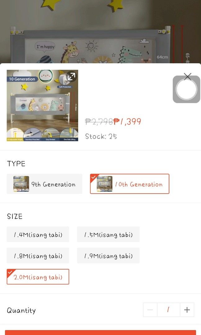 2M - 10th Generation Baby Guard Bed Fence (Category: Bed Guards) located in Imus. Submitted by mcsclothing (Listing ID 1219564500, Image 2). Description: ITEM: Baby Guard Bed Fence BRAND: CONDITION: Brandnew SIZE: 2M Reason for selling: Brought wrong size. Should be 1.9M only Check my bio on how to order and other details..