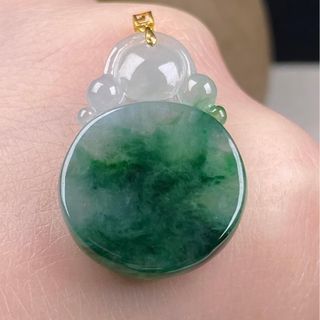 緬甸翡翠飄綠花無事牌墜子💗