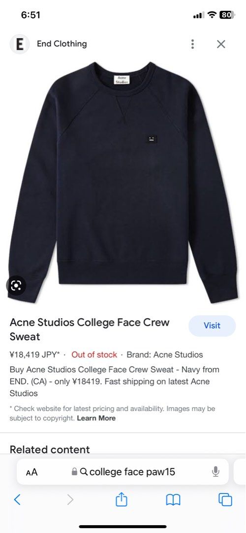 Acne studios college face sweatshirt new arrivals