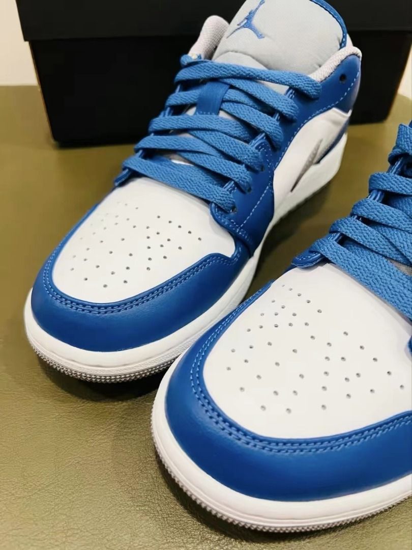 Air Jordan 1 Low 'True Blue'復古運動鞋白藍色, 男裝, 鞋, 波鞋