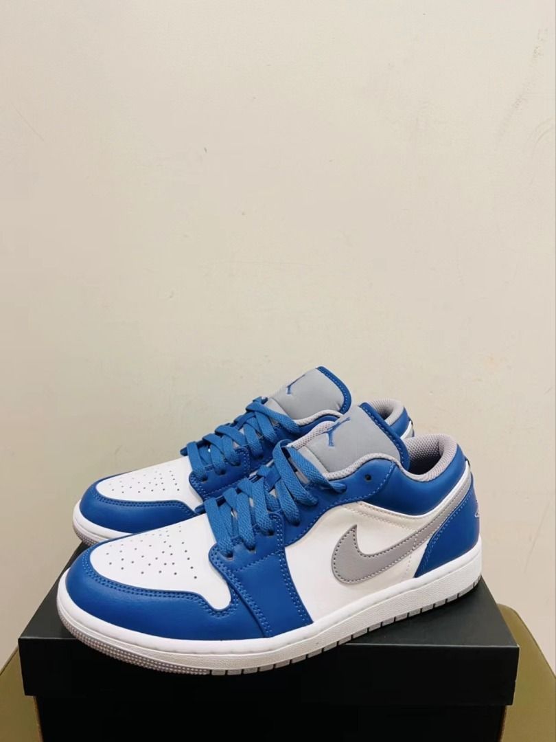 Air Jordan 1 Low 'True Blue'復古運動鞋白藍色, 男裝, 鞋, 波鞋