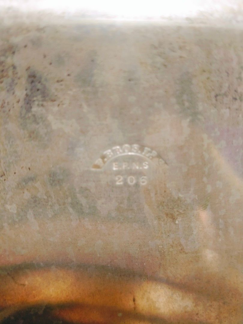 Antique EPNS silver serving tray (Category: Dinnerware & Cutlery) located in Cavite. Submitted by wishie_collects (Listing ID 1219649796, Image 3). Description: Set of 3 EPNS silver serving tray Crystal canister with lid and antique spoon All marked with EPNS by F. Bros..