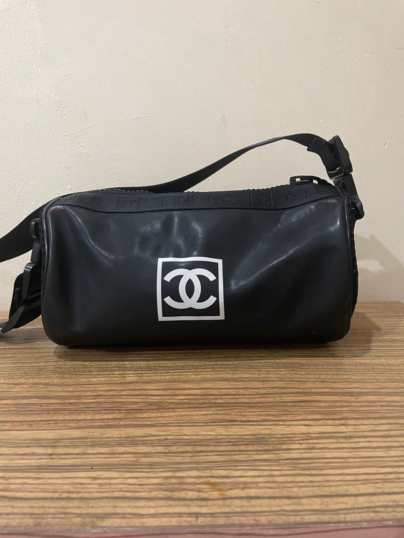 CHANEL A24984 Sports line CC Cylindrical Cross body Shoulder Bag rubber  Black