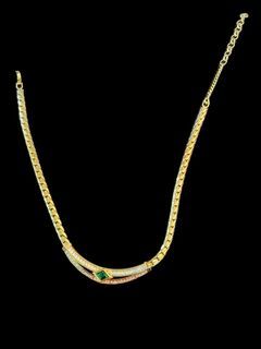 AVAILABLE - Christian Dior 80s Emerald Glass & Baguette Rhinestone Collar Necklace