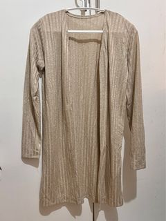 Beige skin tone striped kneelength cardigan S-M