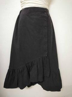 Black High Low Midi Skirt with Raffles & Adjustable Waistband