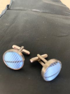 Blue silk and silver cufflinks