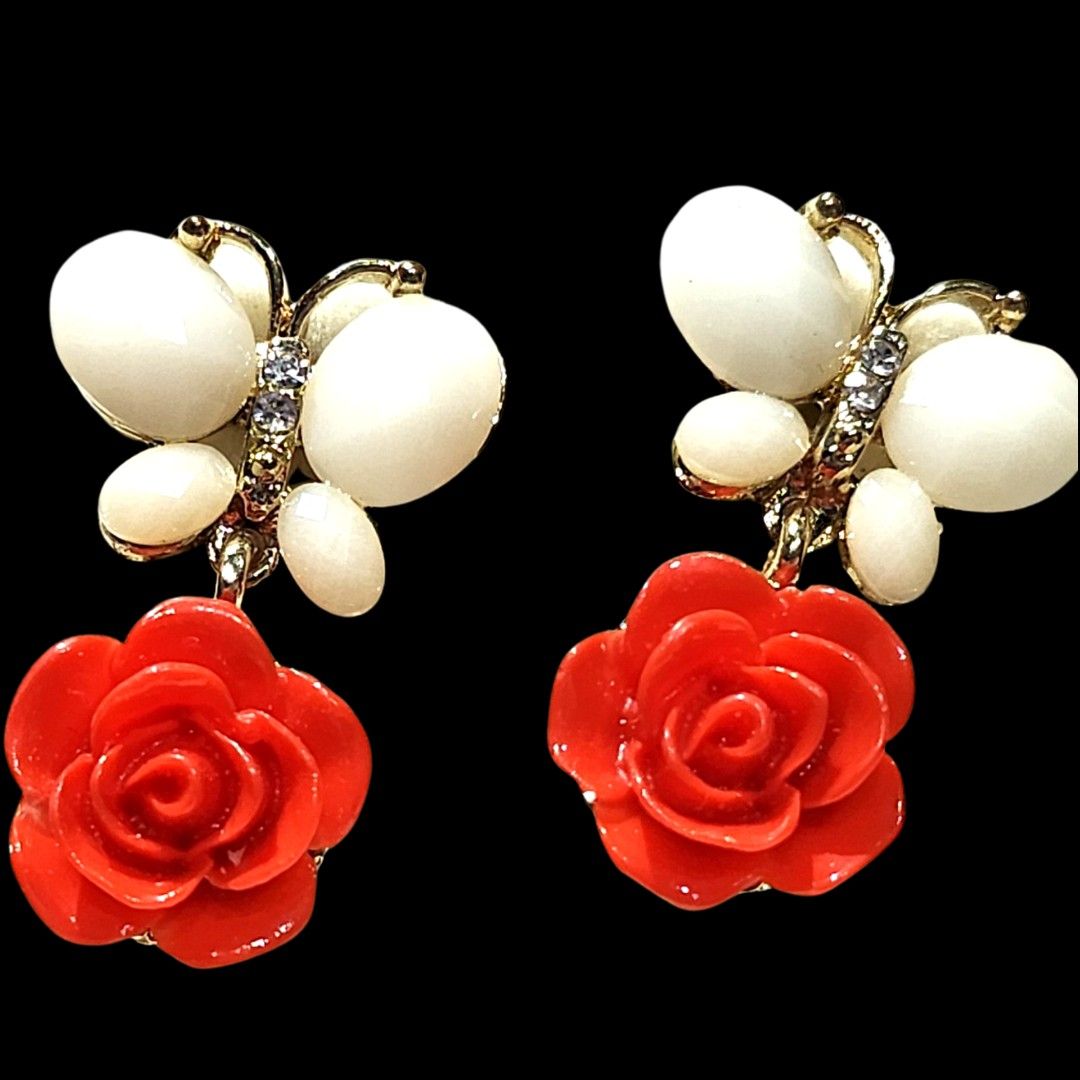 Red rose earrings on sale