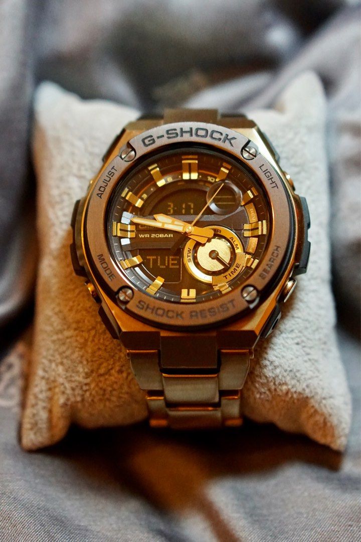Casio G Shock Steel Digital Analog Gold Watch GST210GD Luxury