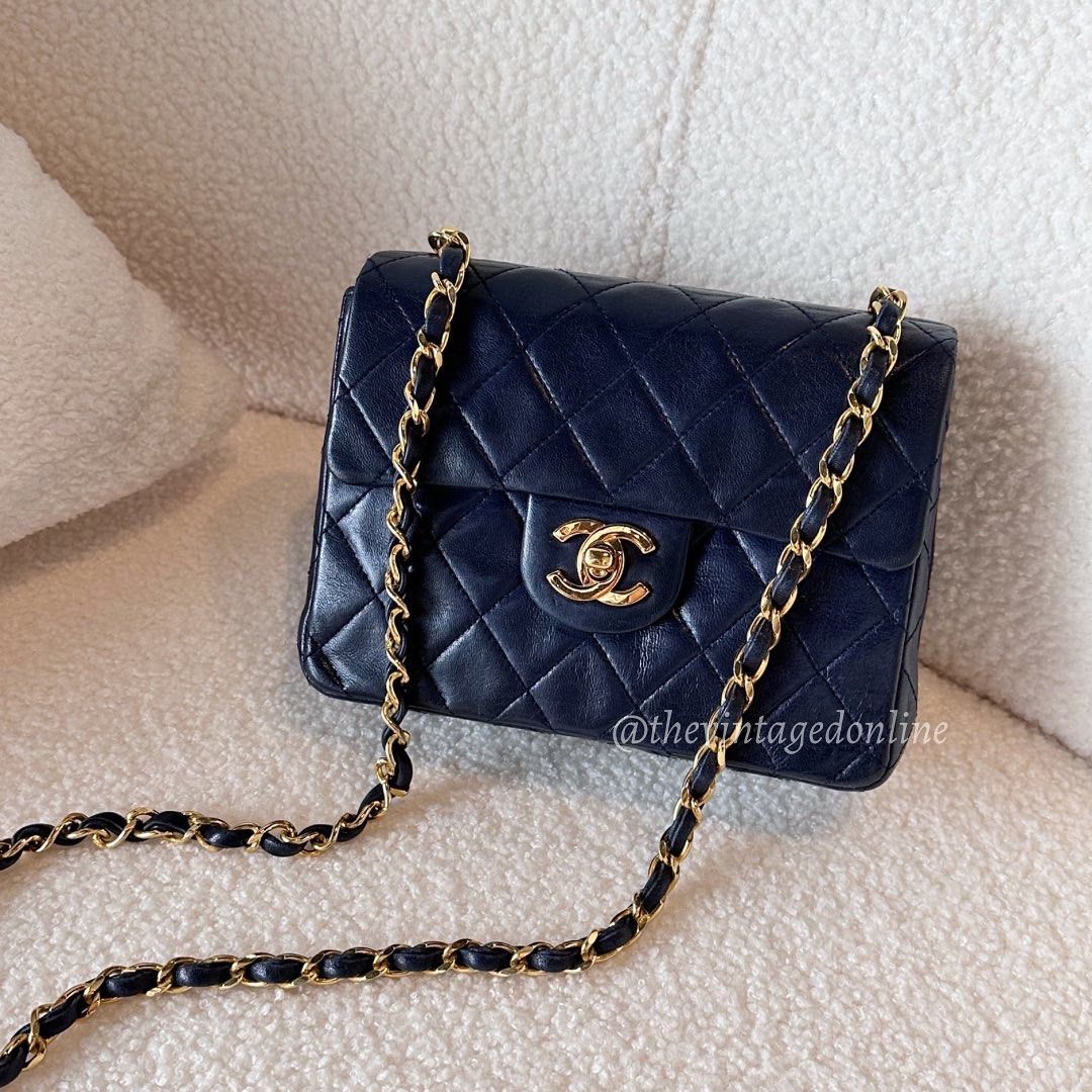 Chanel Vintage Mini Square 17cm in Navy Lambskin 24k GHW