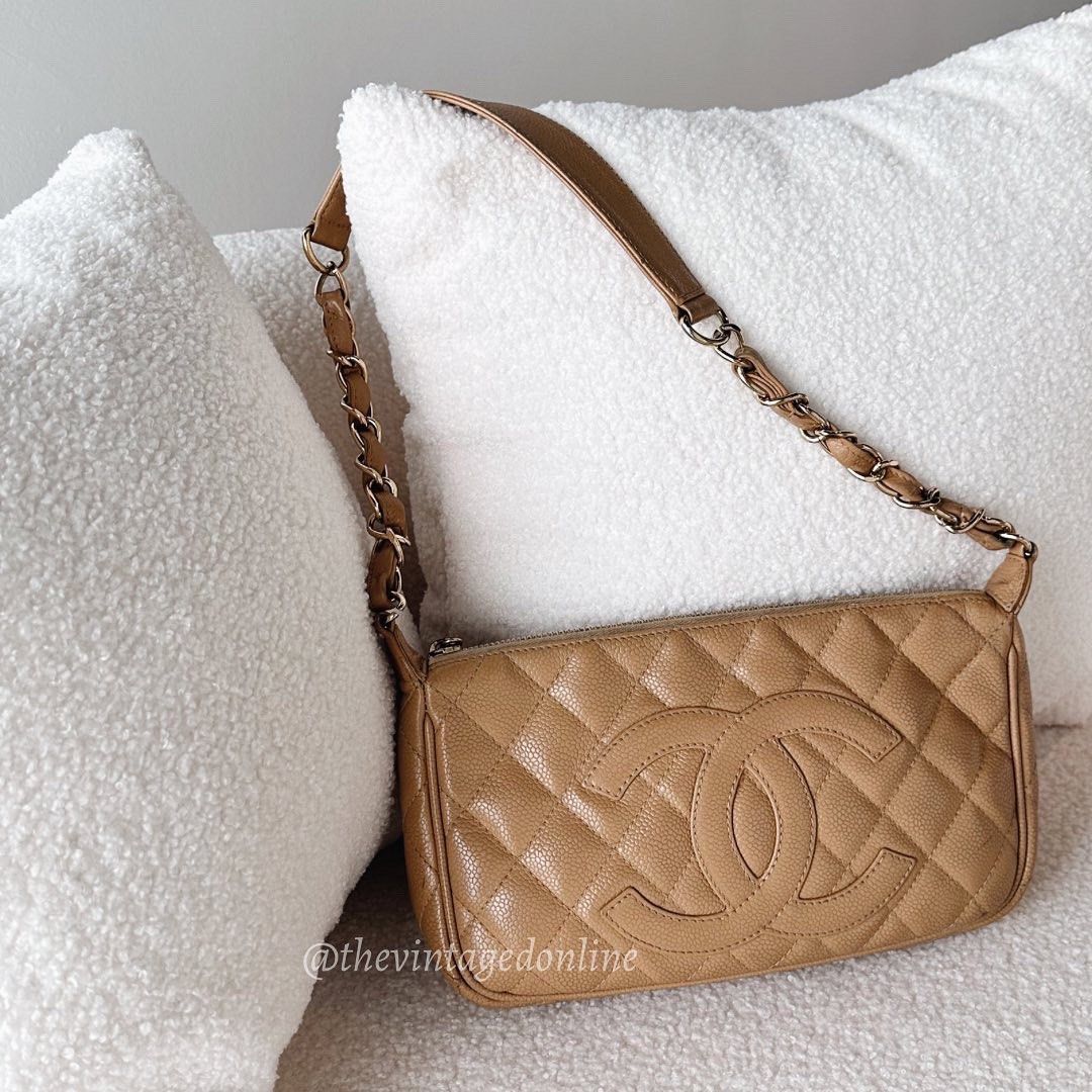 Chanel Pink Quilted Caviar Leather Timeless Cc Pochette