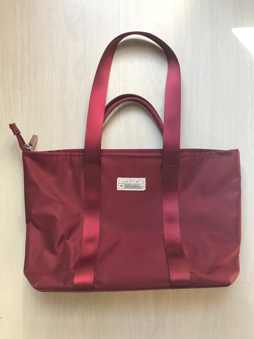 Christy Ng Seoul Nylon Tote bag in burgundy, Women's Fashion, Bags ...