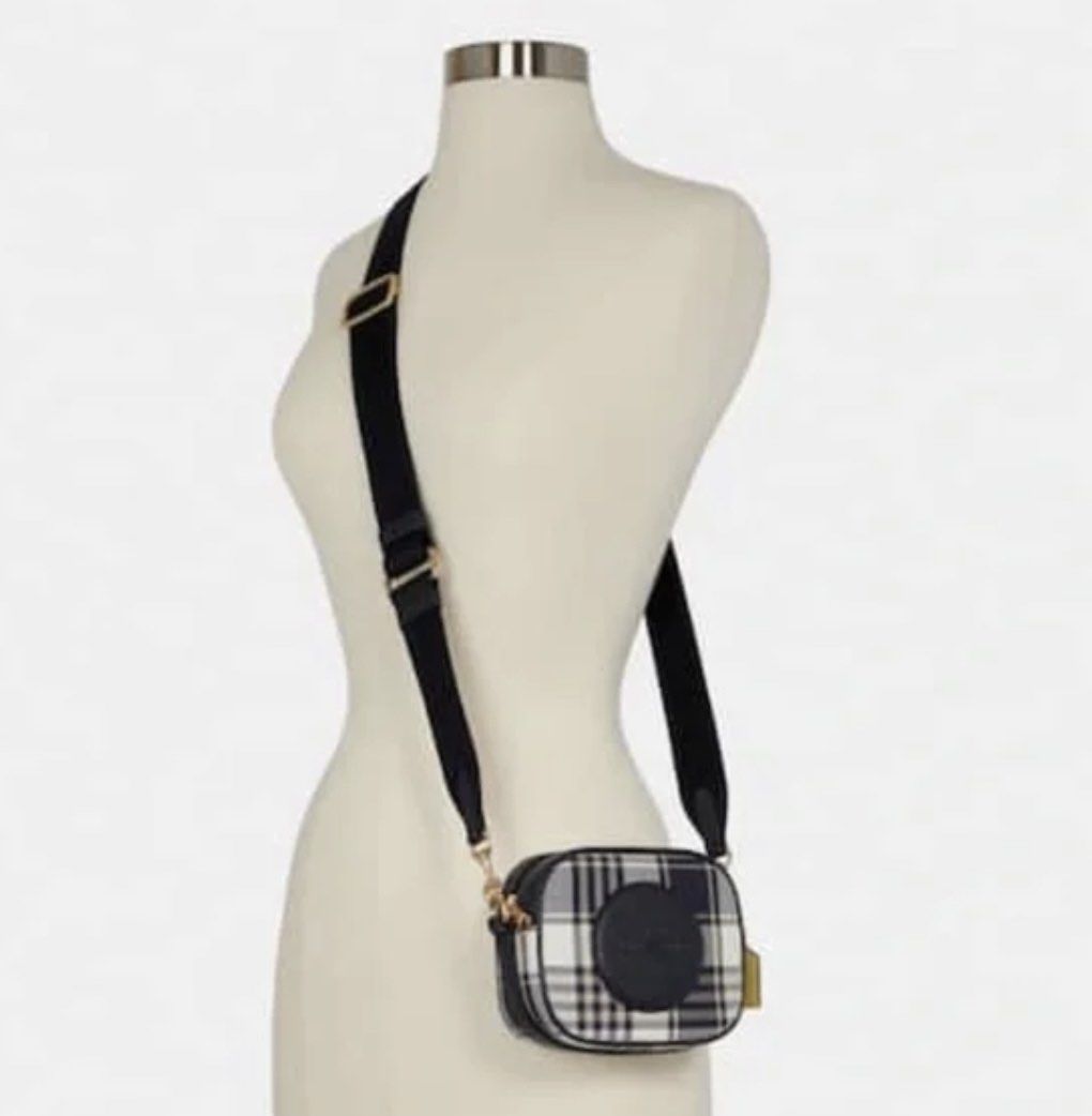 Coach Mini Dempsey Camera Bag With Garden Plaid Print And Coach Patch