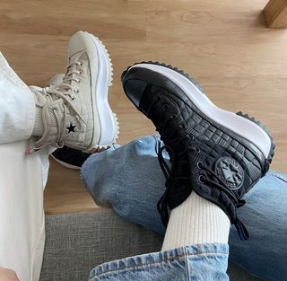 Converse run star hike 奶茶格紋厚底鞋