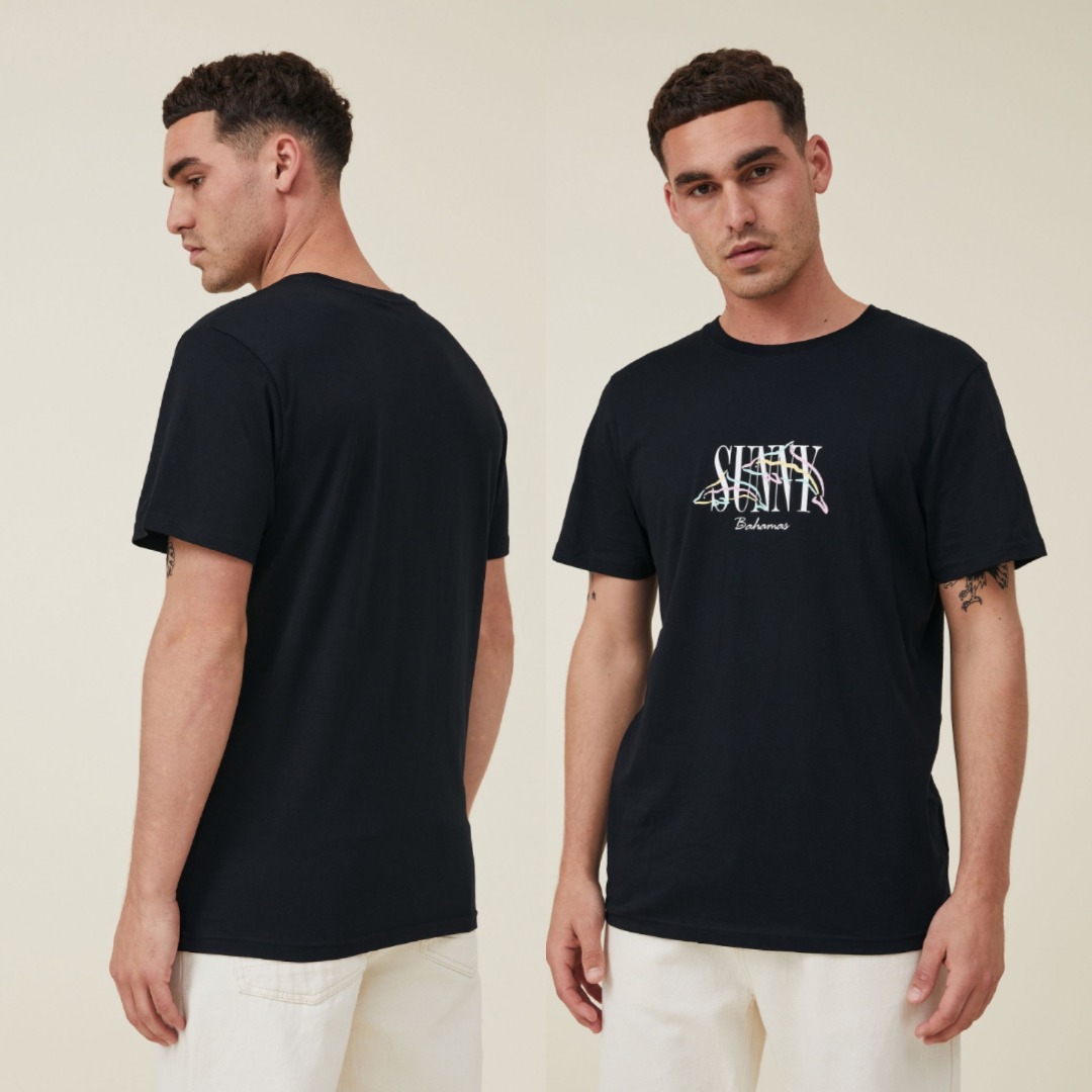 COTTON ON TBar Black Printed Graphic Statement Tee Shirt Tops for