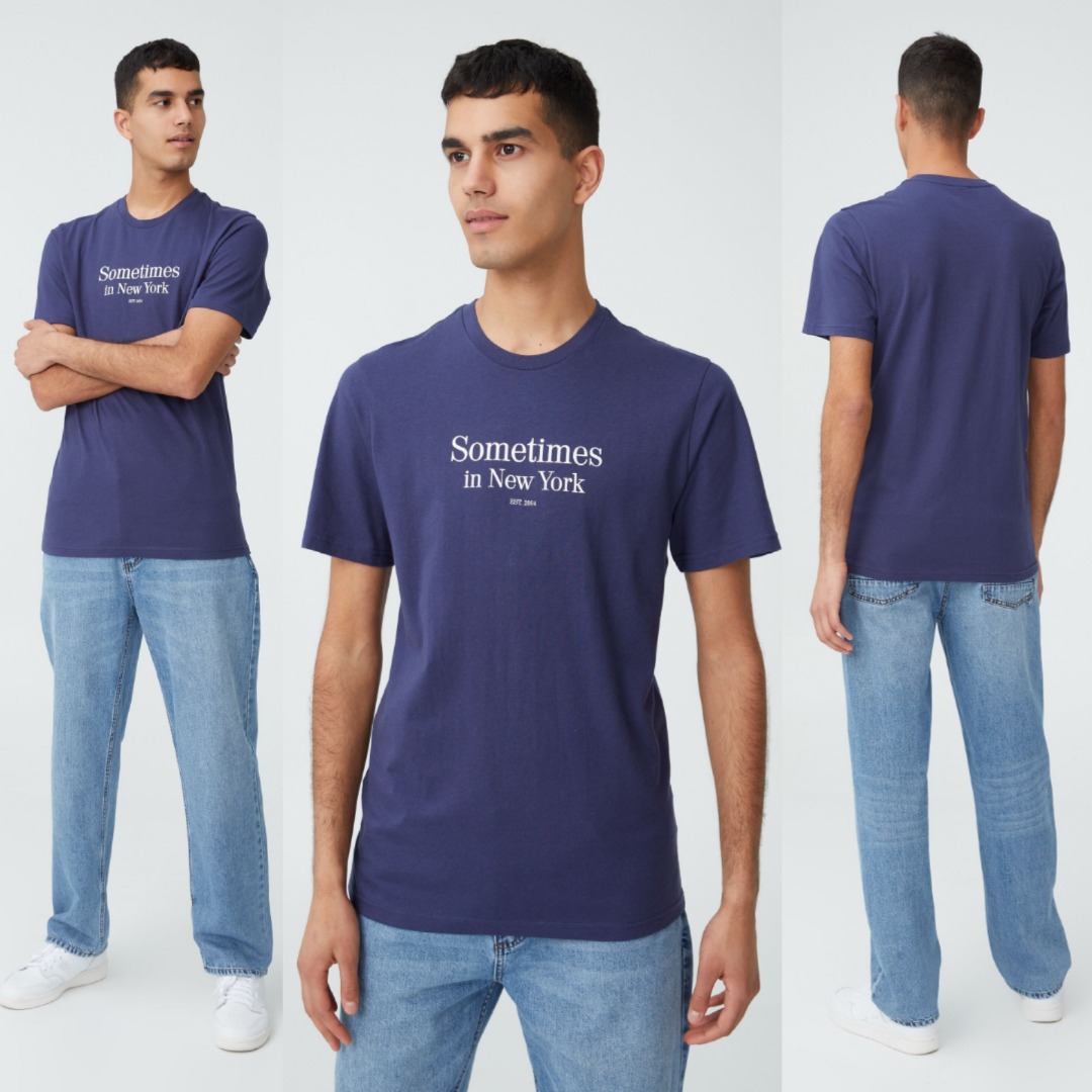 COTTON ON TBar Navy Blue Printed Statement Graphic Tee Shirt Tops