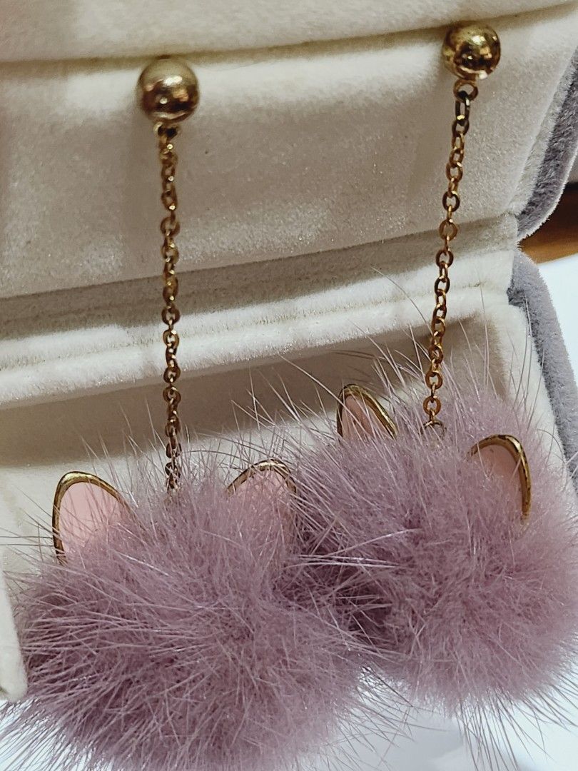 Purple pom pom earrings shop