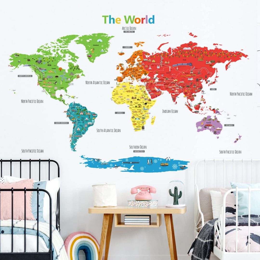 World map store stick on wall