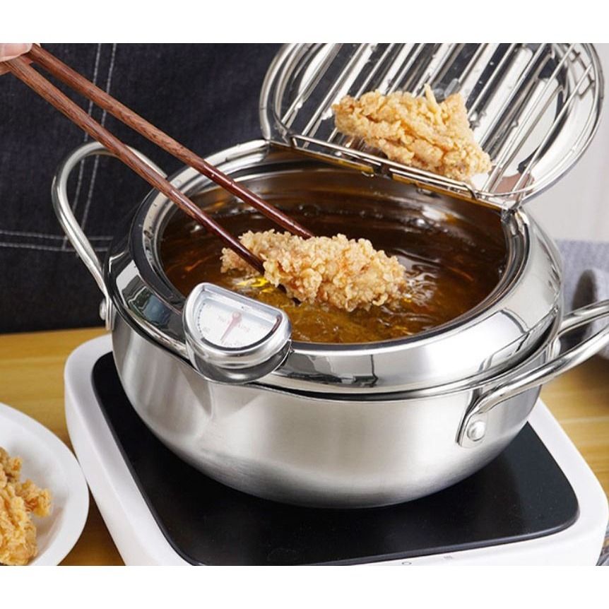 2.2L Deep Fryer Pot Fish Chicken Shrimp Deep Frying Pan W