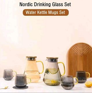 Drinking Glass Set Water Kettle Pitcher Bottle 4pcs Large Capacity