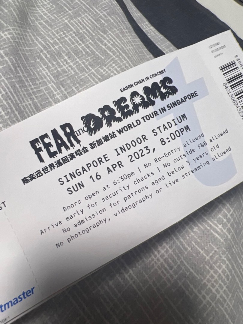 EASON CHAN IN CONCERT FEAR DREAMS WORLD TOUR IN SINGAPORE, Tickets