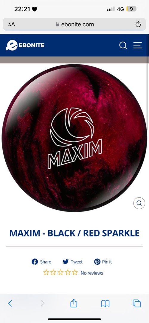 Ebonite Maxim Bowling Ball 10kg, Sports Equipment, Sports & Games