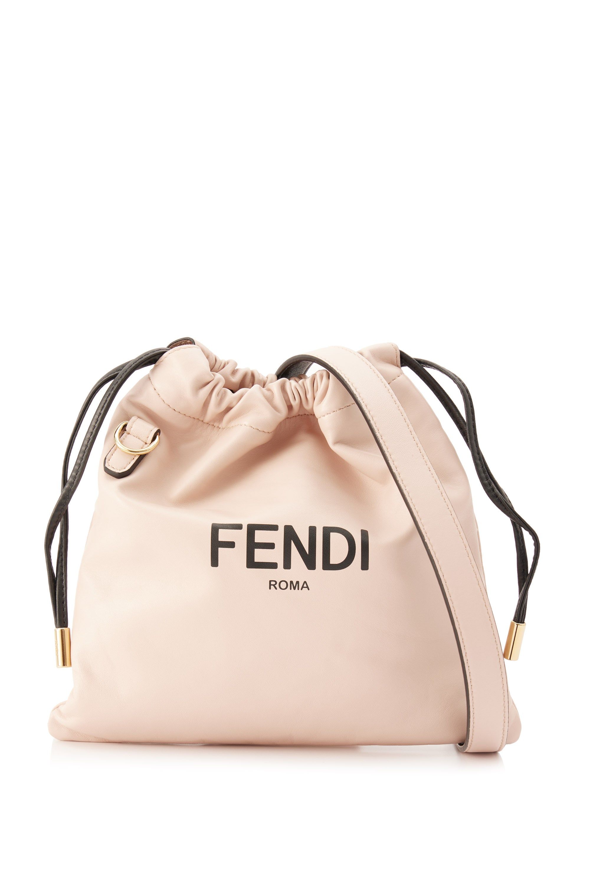 Fendi Roma Sack Pink Leather Drawstring Pouch Crossbody Bag 8BT337