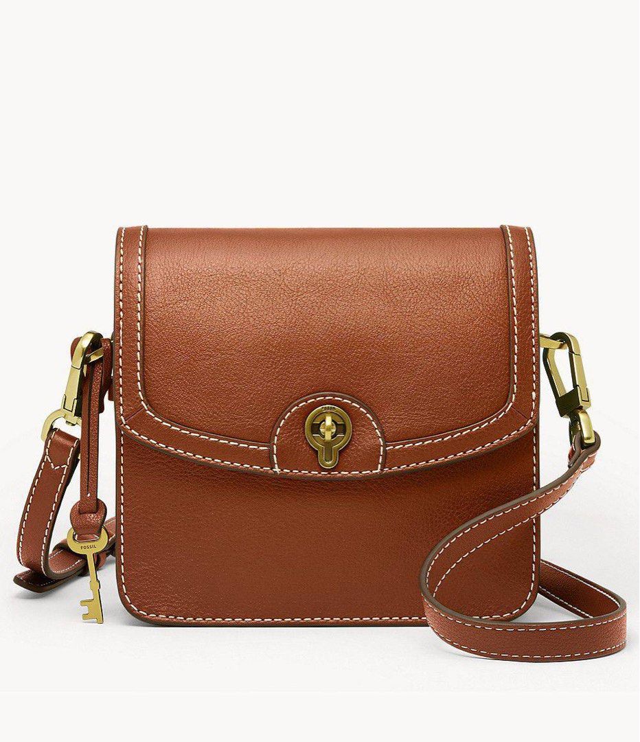 Fossil Ainsley Small Flap Crossbody in Brown, Women's Fashion, Bags
