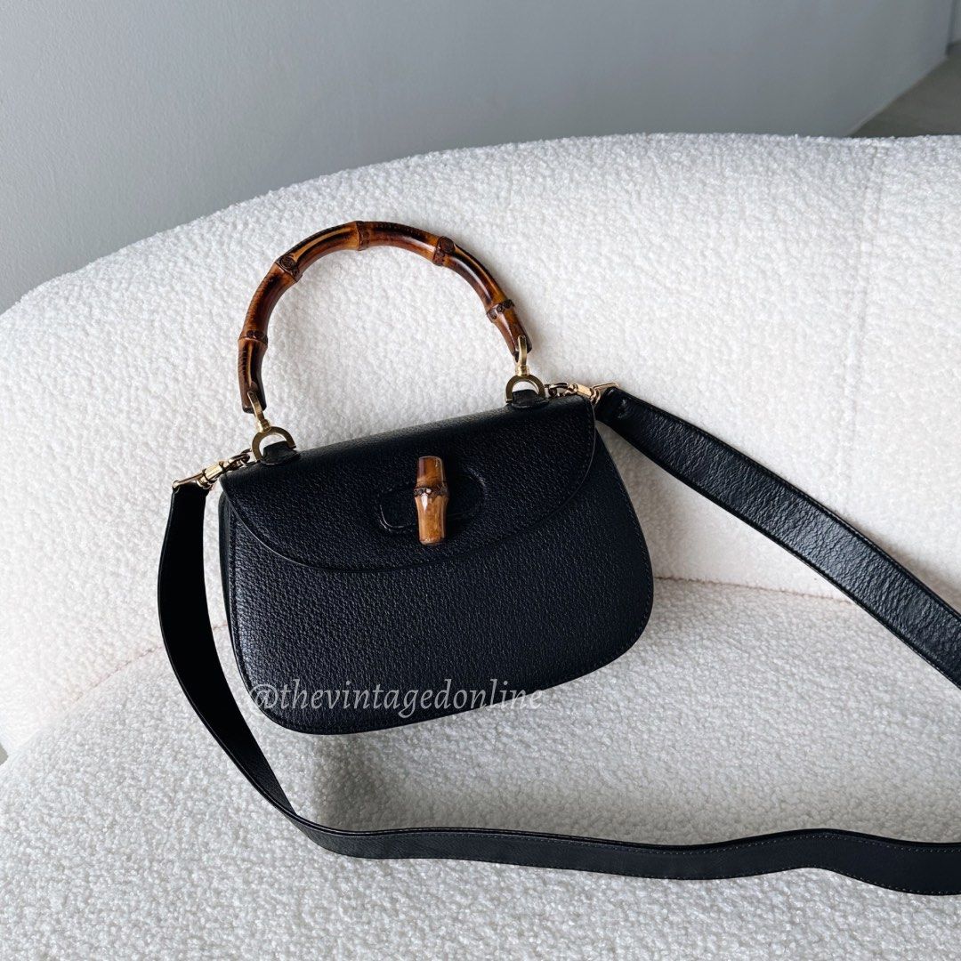 Gucci Vintage Bamboo Bag 22cm in Black Pigskin Leather GHW