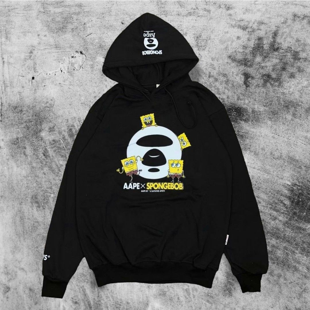 Hoodie AAPE X Spongebob A Bathing Ape Hitam Fesyen Pria Pakaian Baju Luaran di Carousell