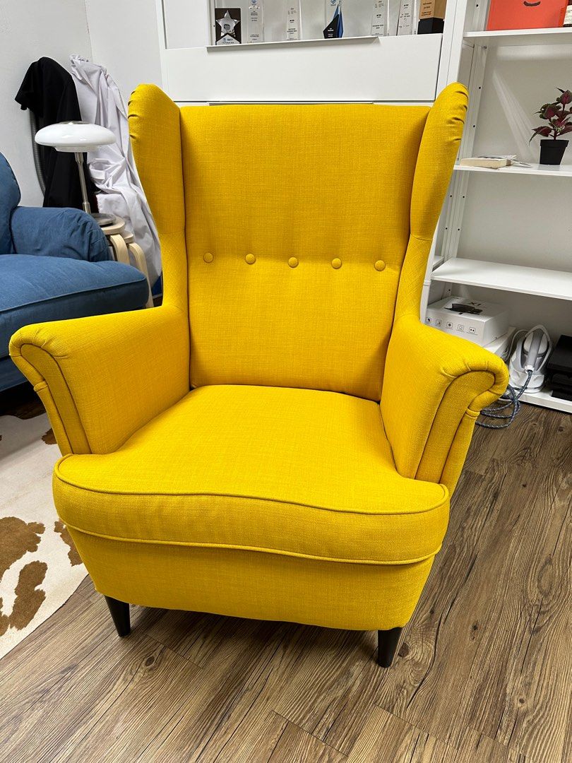 IKEA STRANDMON Armchair Yellow, Furniture & Home Living, Furniture ...