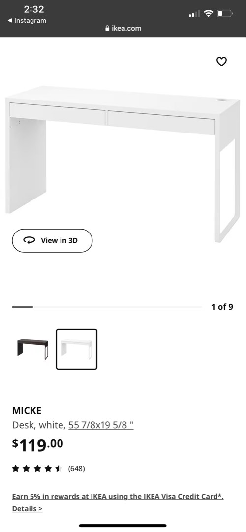 IKEA Large Micke Desk Study Table (2 drawers), Furniture & Home Living