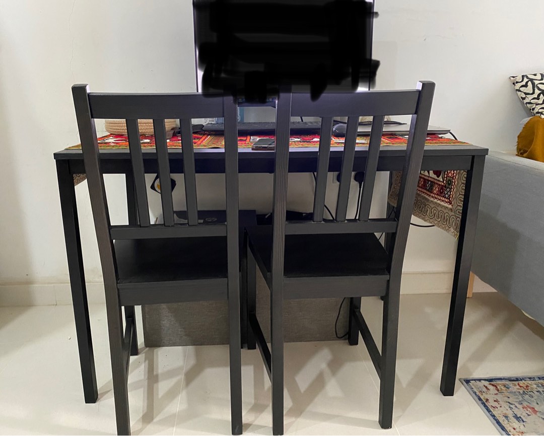 Ikea Wooden Dining Table with 2 Chairs, Furniture & Home Living