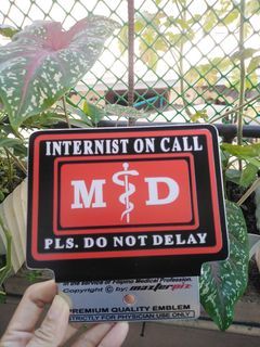 Internist on Call Please Do not Delay car emblem red white black