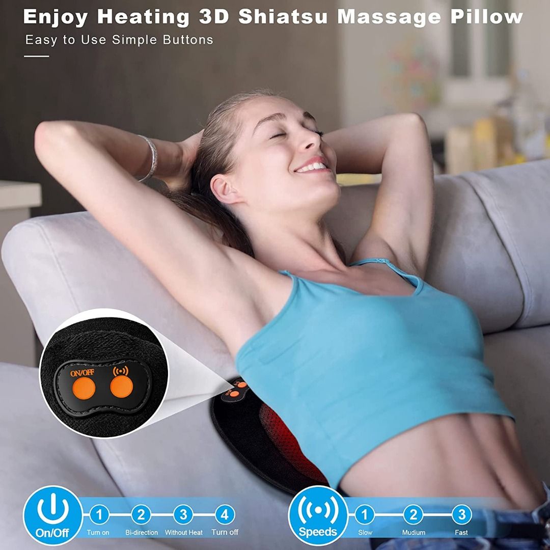 Nekteck Shiatsu Neck and Shoulder Massager with Adjustable Heat and Straps, Electric Deep Tissue 3D Kneading Massage Pillow for Neck, Back, Leg, Foot