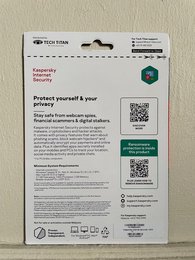 Kaspersky Internet Security 2021, Computers & Tech, Parts ...