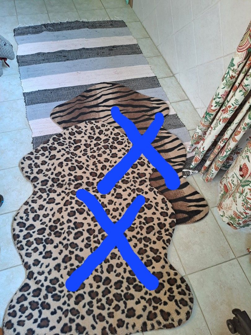 Large Ikea woven mat & 2 animal skin design mats, Furniture & Home