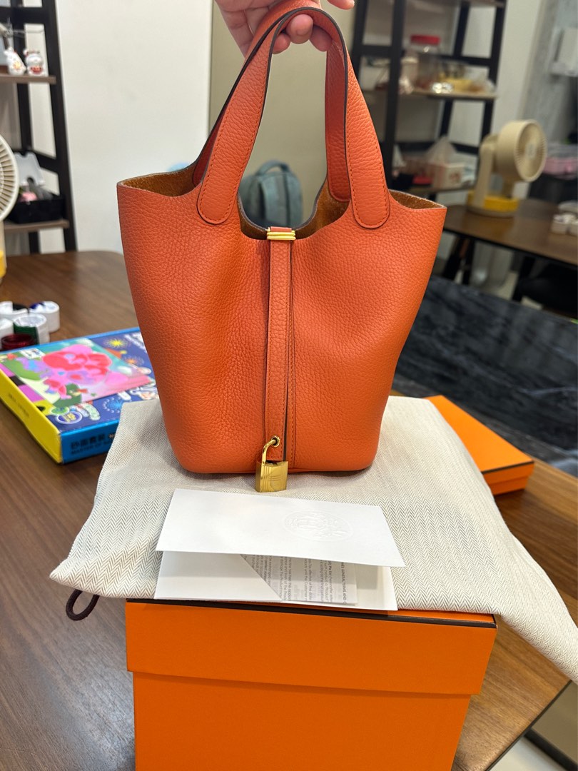 My Paris Time Square - Hermes Picotin 18 Orange Clemence Leather Stamp R  Product Code : B13569 Condition :95% New Size : 18Lx 20H x 13 W cm My Paris  Price 