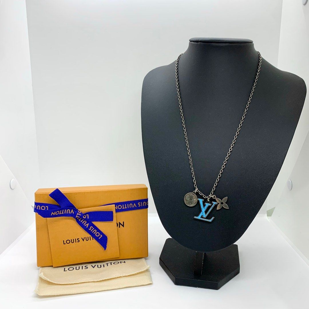 Louis Vuitton Pendant Chain LV Turquoise Monogram Flower Pendant Antique  Silver Male Necklace Fashion Jewellery M68904
