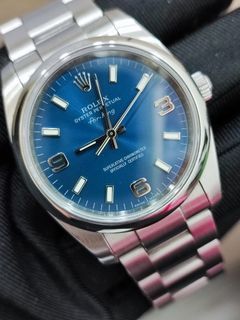 (SOLD) M Store KL ROLEX 114200 Oyster Perpetual 34mm Airking Blue Dial Rare Collection Full set Good Condition Unpolished