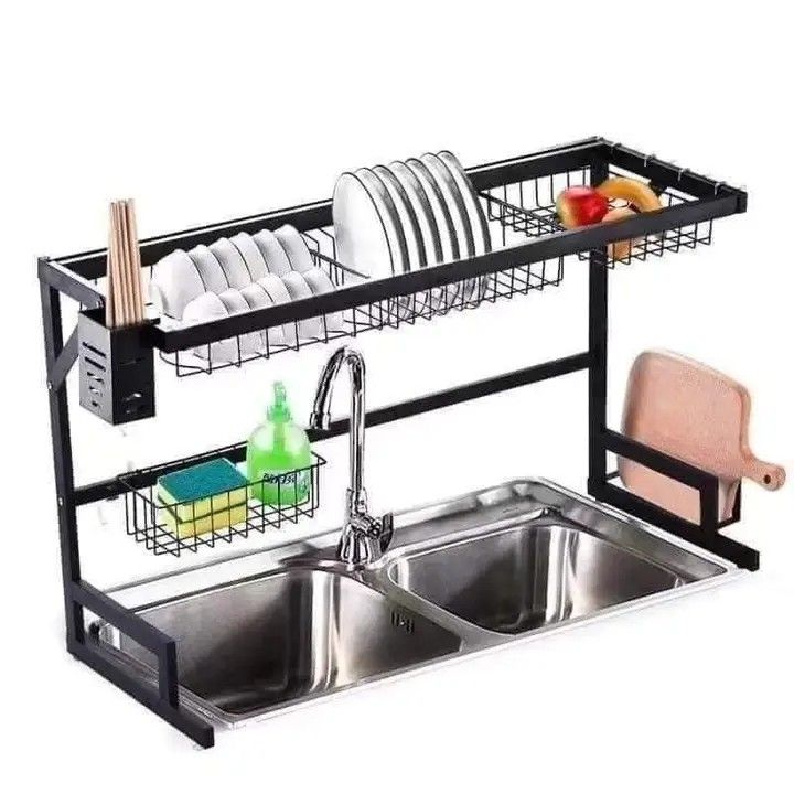 metal dish drainer (Category: Bathroom & Kitchen Fixtures) located in Manila. Submitted by espinosakimrhian (Listing ID 1219627944, Image 1). Description: RESELLER:650php (65CM) RESELLER:700php (85CM) :SPACE SAVER METAL DISH DRAINER -Use this dish drying rack above the sink or on the counter to make it easier to drying cutlery and supplies, saving a lot of space and time, and the water will fall directly into the sink, making the kitchen cleaner.