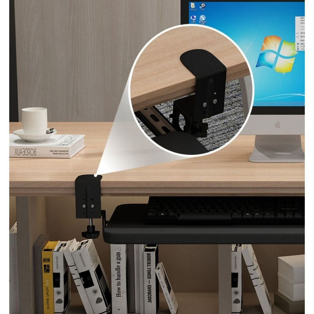 Metal Keyboard Tray Under Desk C Clamp On Pull Out SlideOut Keyboard