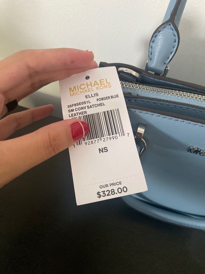 Michael Kors Ellis SM Conv Satchel Leather Powder Blue Luxury