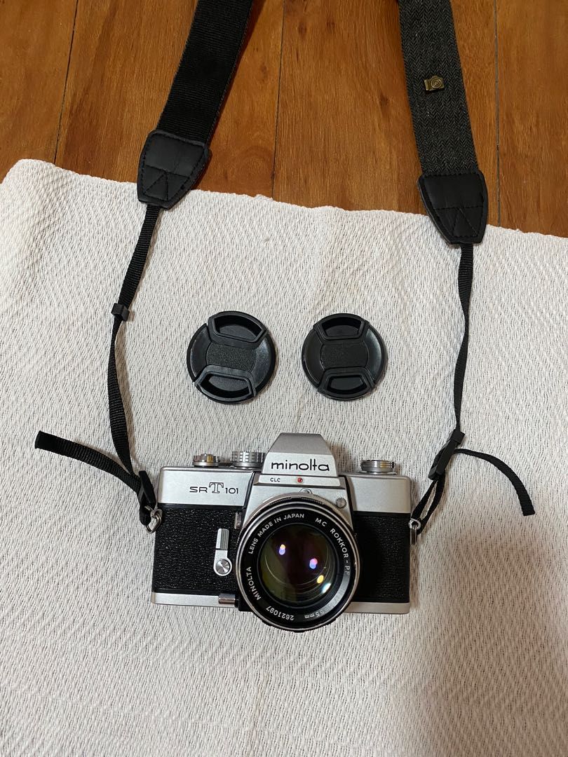 Minolta Srt 101 (Category: Cameras) located in Antipolo. Submitted by ckaydl (Listing ID 1219625596, Image 1). Description: -fully mechanical -working light meter (recently checked by Mang Mand) -comes with a black Lynca Z series strap (worth 100php) -comes with 2 snap on lens cap (worth 100php) issue: shutter mirror lockup (if tama term ko) -blocked ang viewfinder every shot (black) but once you wind the film babalik na siya ulit sa normal. RFS: