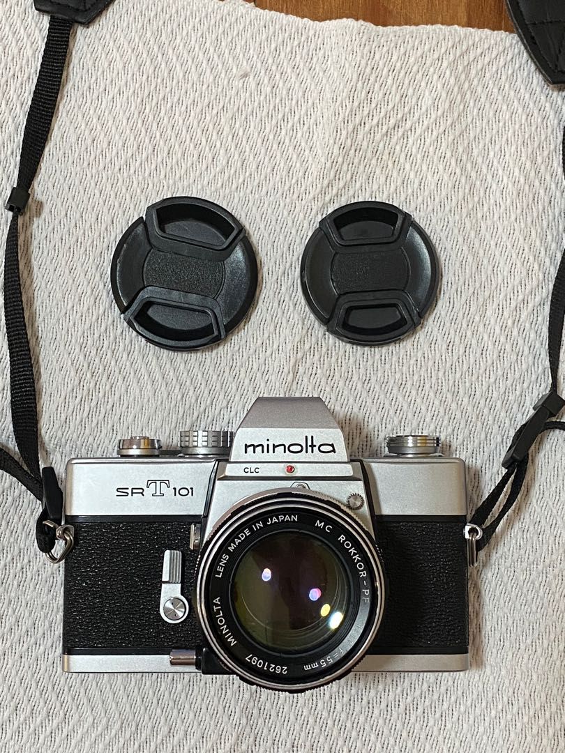 Minolta Srt 101 (Category: Cameras) located in Antipolo. Submitted by ckaydl (Listing ID 1219625596, Image 2). Description: -fully mechanical -working light meter (recently checked by Mang Mand) -comes with a black Lynca Z series strap (worth 100php) -comes with 2 snap on lens cap (worth 100php) issue: shutter mirror lockup (if tama term ko) -blocked ang viewfinder every shot (black) but once you wind the film babalik na siya ulit sa normal. RFS: