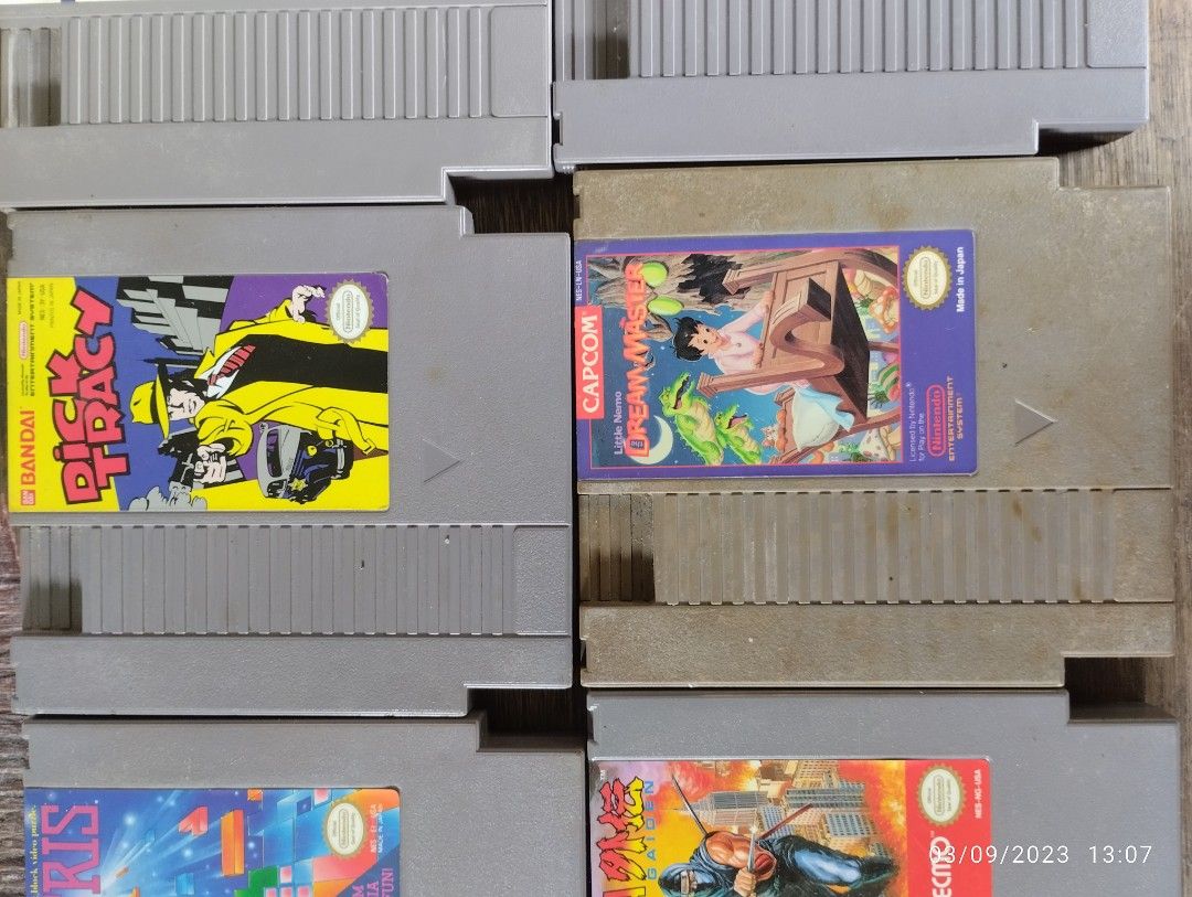 NES Cartridge (Category: Nintendo) located in Tuguegarao City. Submitted by bleem22 (Listing ID 1219600747, Image 3). Description: Tetris 500 (Sold) Ninja Gaiden 800 (Sold) Dick Tracy 700 Dream Master 700 Dance Aerobics 400 Tiger-Heli 400 (Sold) R.C. Pro-Am 400 Golgo 13 500 Captain Skyhawk 400 Super Mario Bros/Duck hunt 600 (Sold).