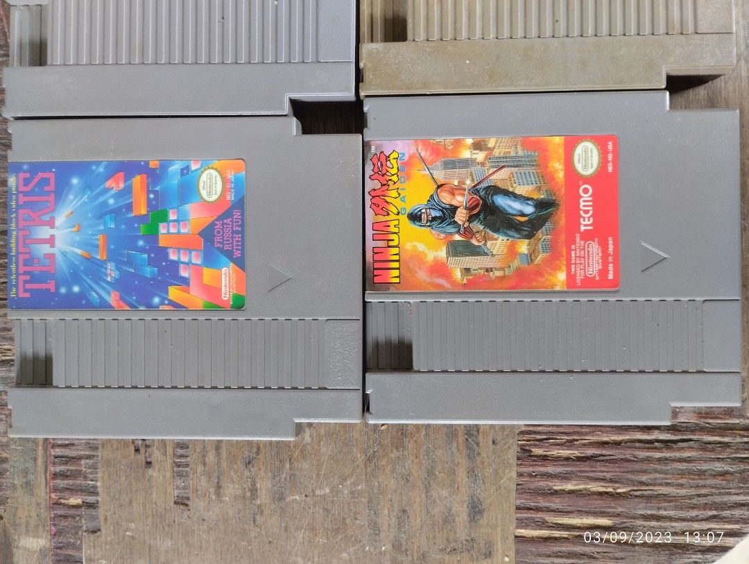 NES Cartridge (Category: Nintendo) located in Tuguegarao City. Submitted by bleem22 (Listing ID 1219600747, Image 2). Description: Tetris 500 (Sold) Ninja Gaiden 800 (Sold) Dick Tracy 700 Dream Master 700 Dance Aerobics 400 Tiger-Heli 400 (Sold) R.C. Pro-Am 400 Golgo 13 500 Captain Skyhawk 400 Super Mario Bros/Duck hunt 600 (Sold).