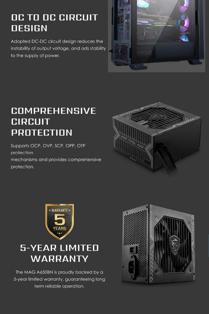 NEW MSI MAG A650BN Psu 650W power supply 5YEAR WARRANTY compatible Amd  Ryzen Intel CPU PC PWR MIDRANGE TIER Atx mAtx itx, Computers & Tech, Parts  & Accessories, Computer Parts on Carousell